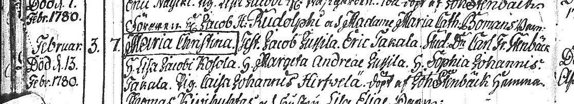 maria christine Døbt i Alaharma kirke